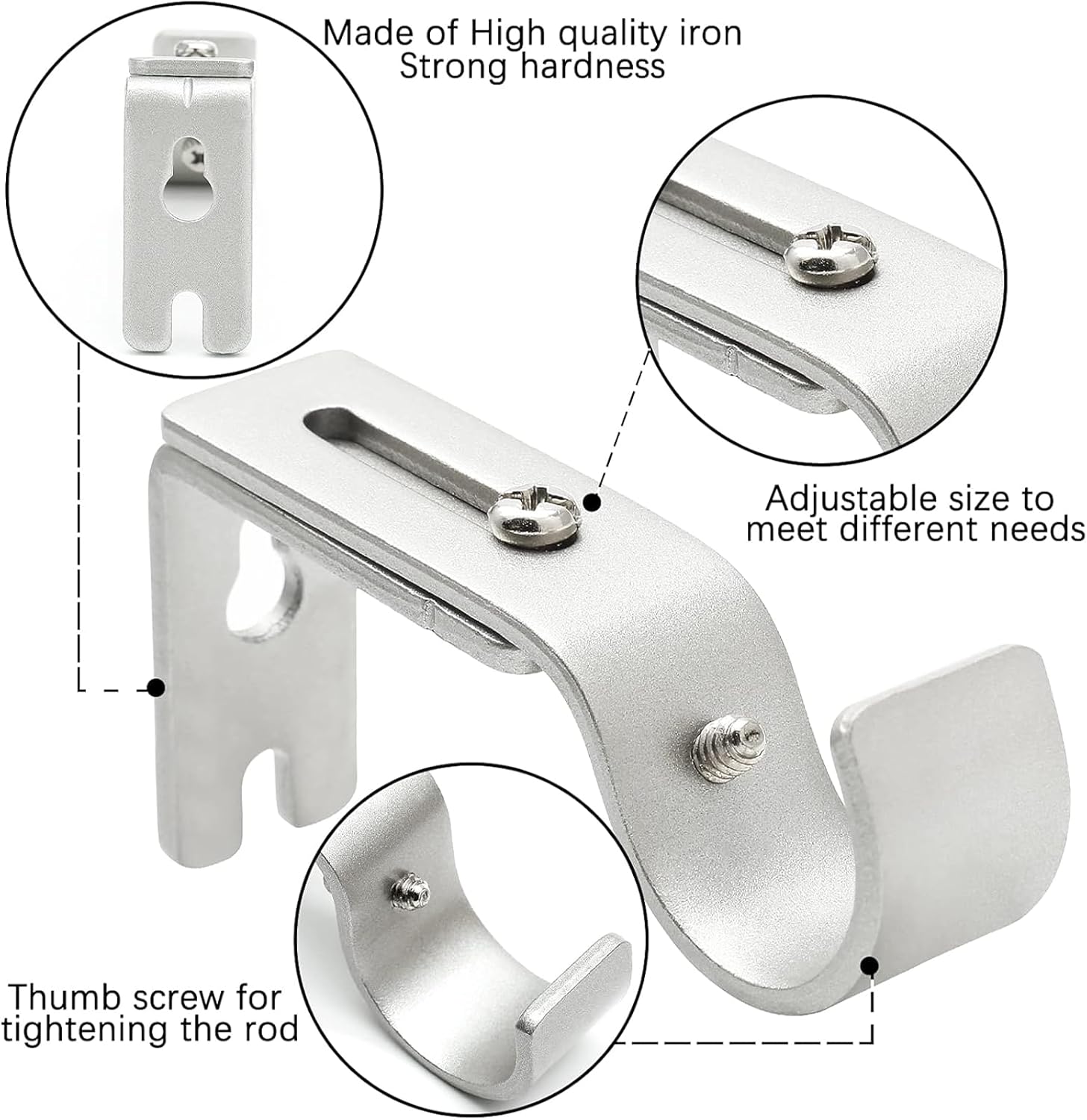 2 Pièces Support Barre Rideau Supports Réglables Attache Tringle Rideau Support Tringle et 8 accessoires Convient Aux Tringles a Rideaux - 2