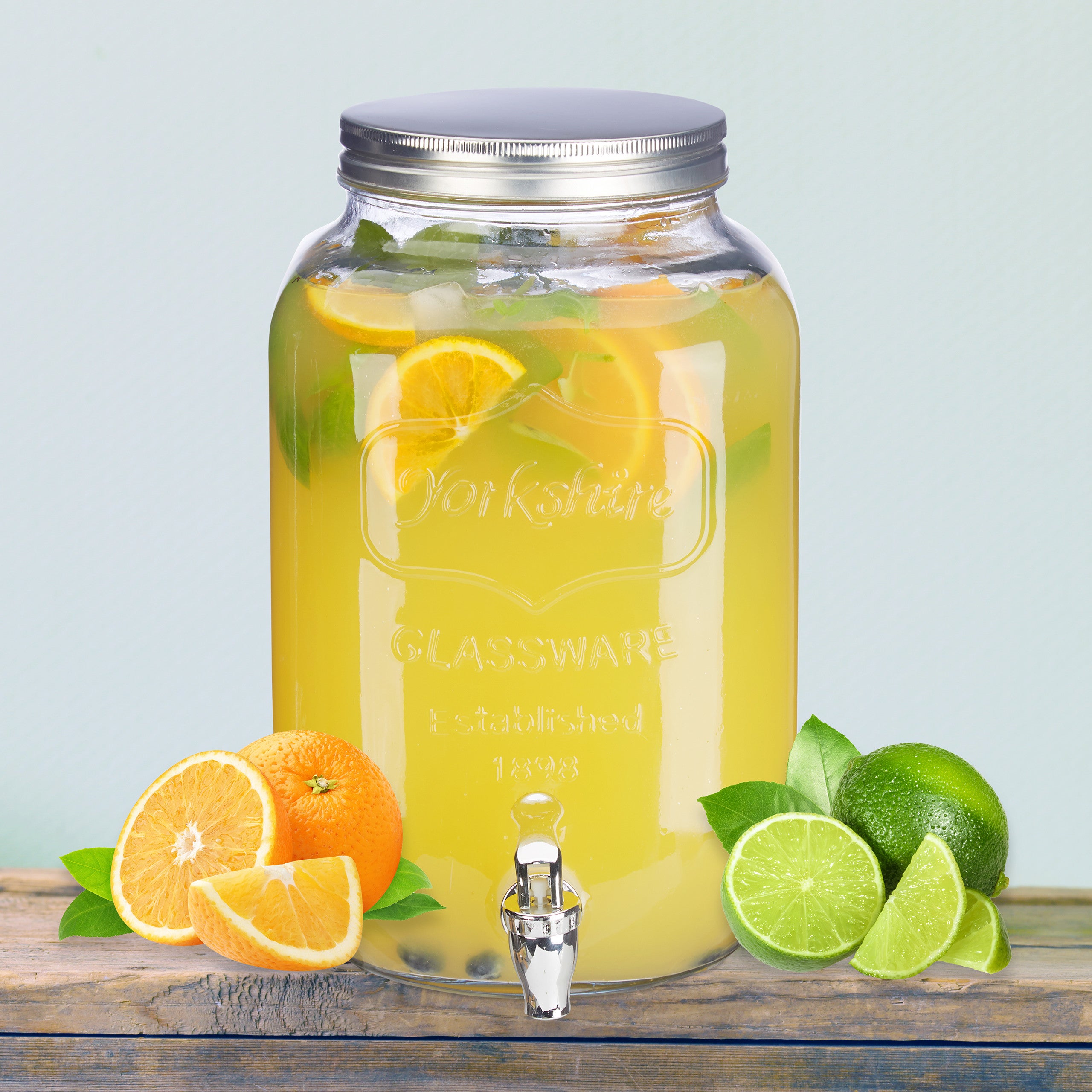 Distributeur de boisson 8 L, limonade, carafe verre robinet, retro vintage, fontaine boisson, transparent, Relaxdays - 3