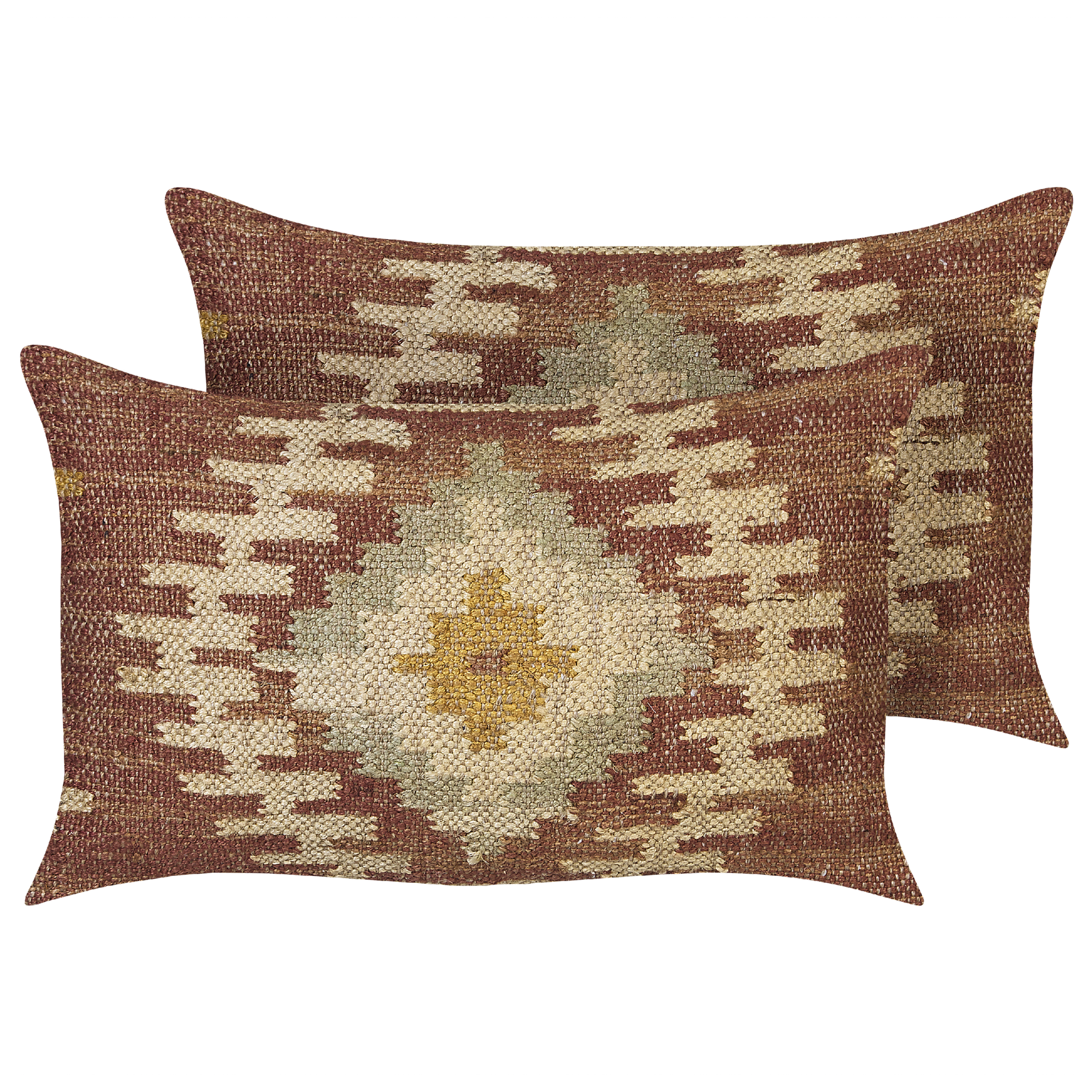 Beliani conjunto de 2 cojines beel yute 30 x 50 cm geométrico multicolor