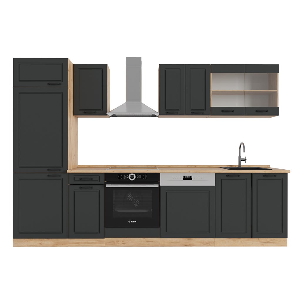 Cuisine en bloc Fame-Line Single style rustique 300cm chêne vert or Vicco