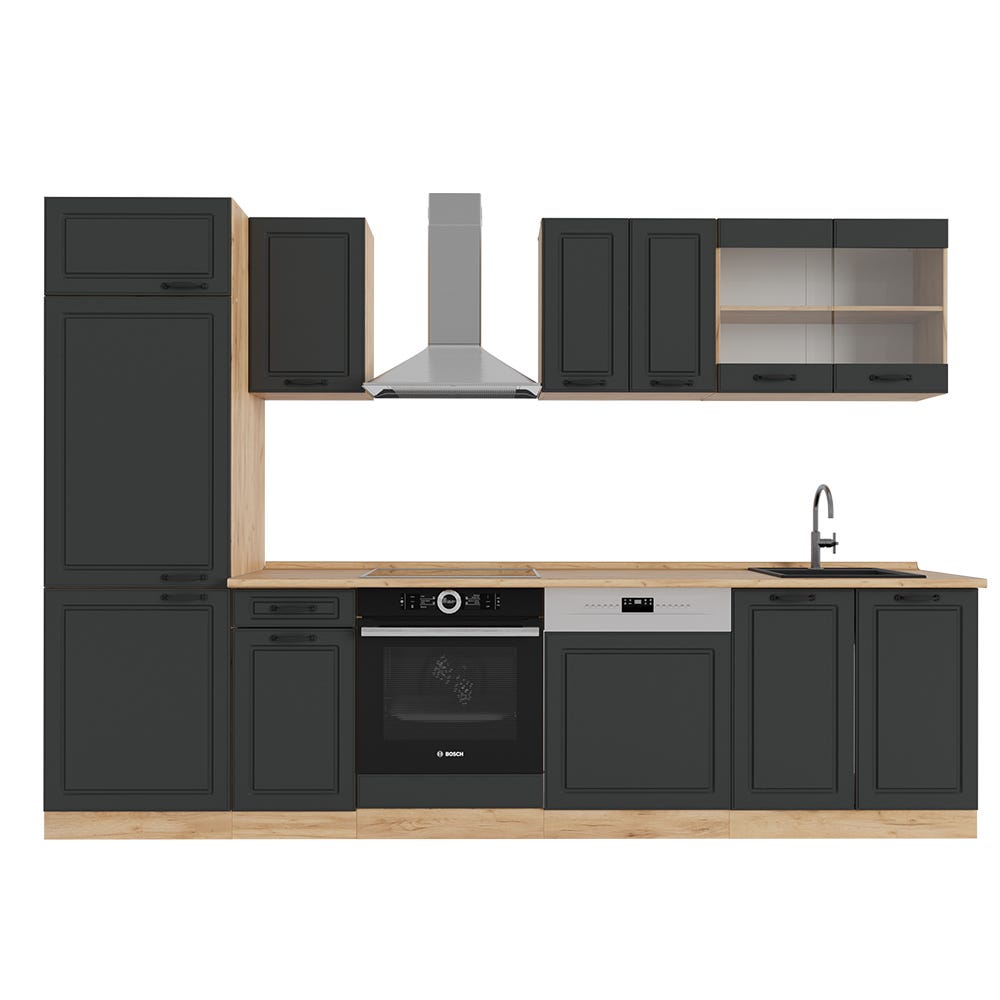 Cuisine en bloc Fame-Line Single style rustique 300cm chêne vert or Vicco Cuisine en bloc Fame-Line Single style rustique 300cm chêne vert or Vicco