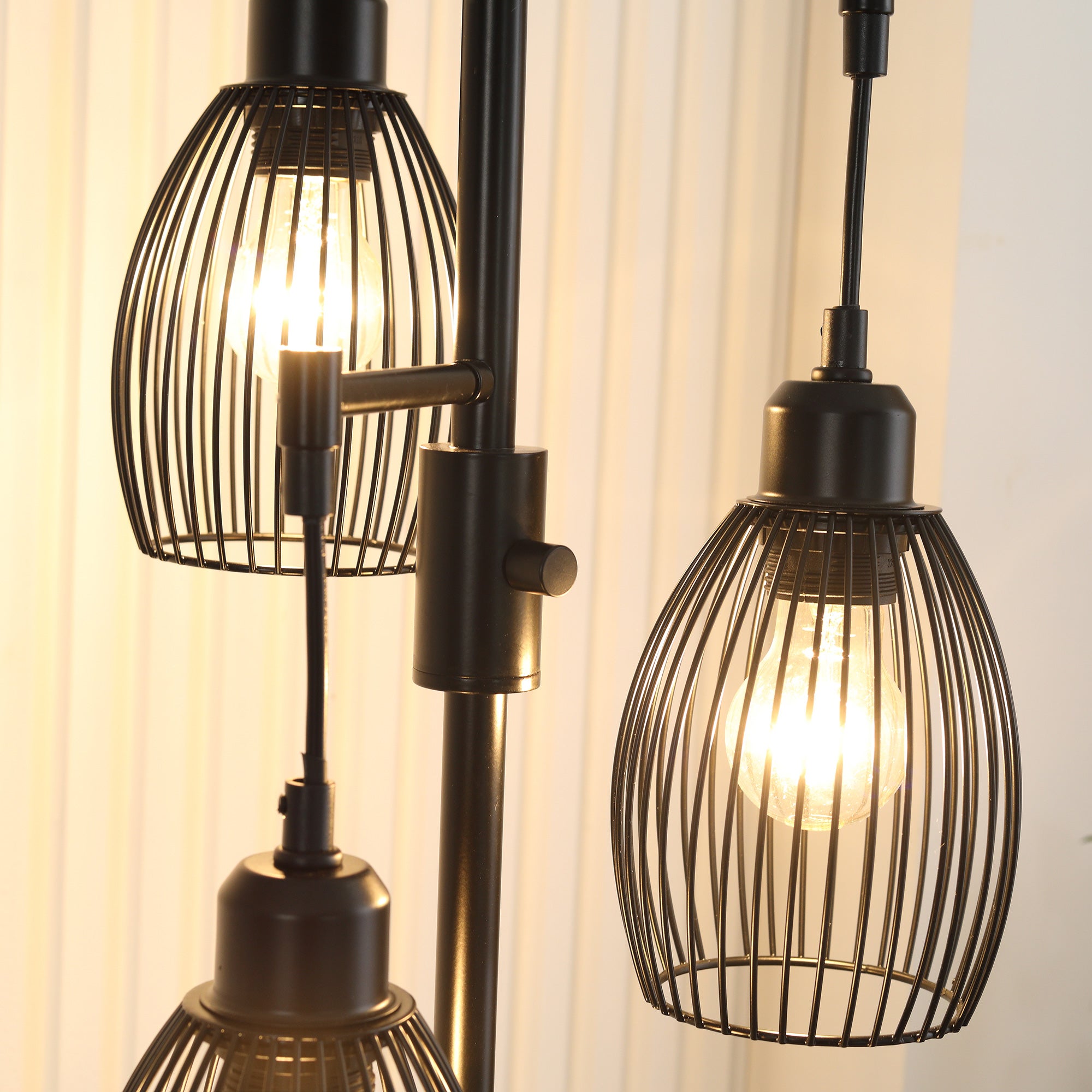 Lampadaire - HOMCOM - style industriel 40 W max 3 abat-jours métal filaire E27 - métal - noir - 8