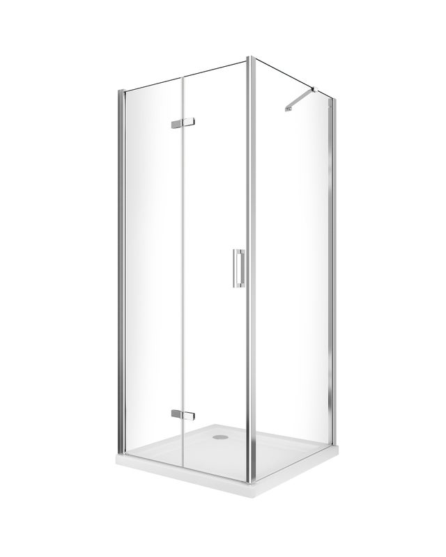 Kabina prysznicowa z drzwiami składanymi i boczną ścianką stałą, wysokość 190 cm, chrom, szkło transparentne ścianka stała 77,5-80 - drzwi 57,5-60