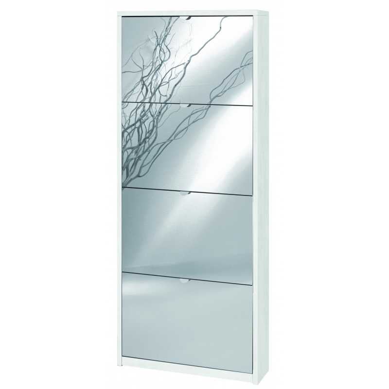 Credenza Azkoeesy 160 Cm Con 4 Ante A Specchio E Manici In Cristallo – Bianco Lusso Per Soggiorno