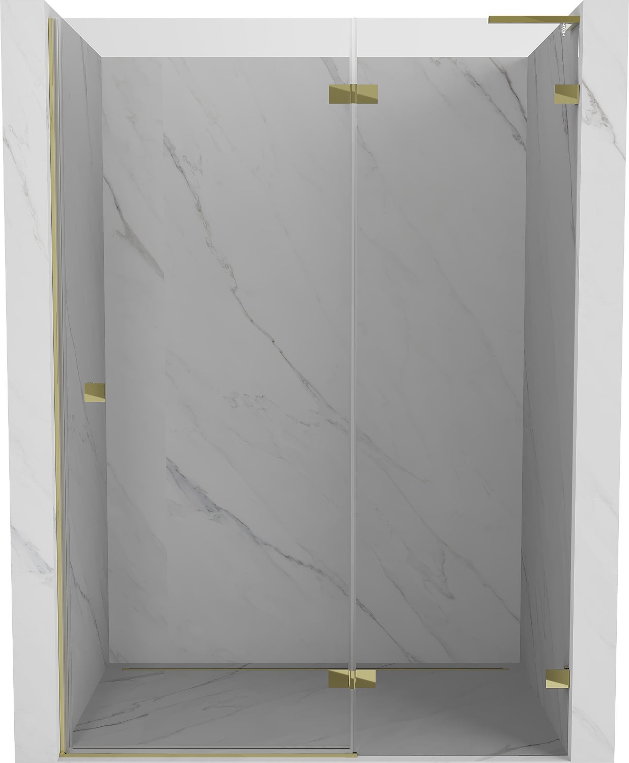 Mexen Lunar L drzwi prysznicowe uchylne prawe 135 cm, transparent, złote - 834L-135-000-50-00-P