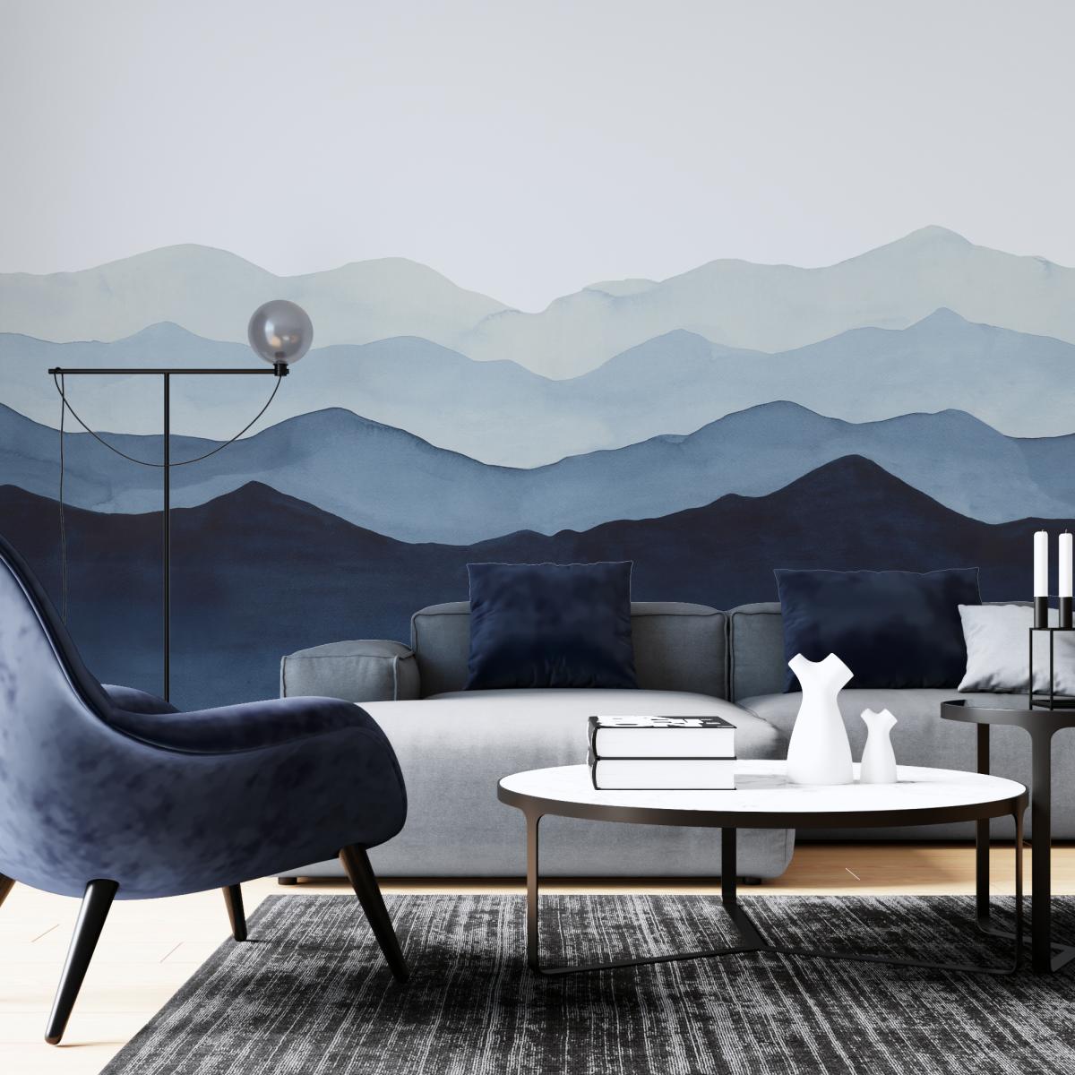 Papier peint panoramique avec montagnes bleus - 340x260 cm (l x h ...