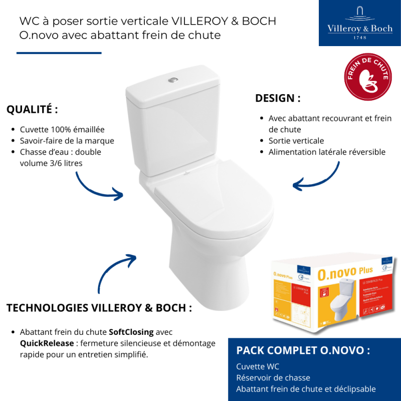 WC à poser sortie verticale VILLEROY & BOCH O.novo avec abattant frein de chute - 3