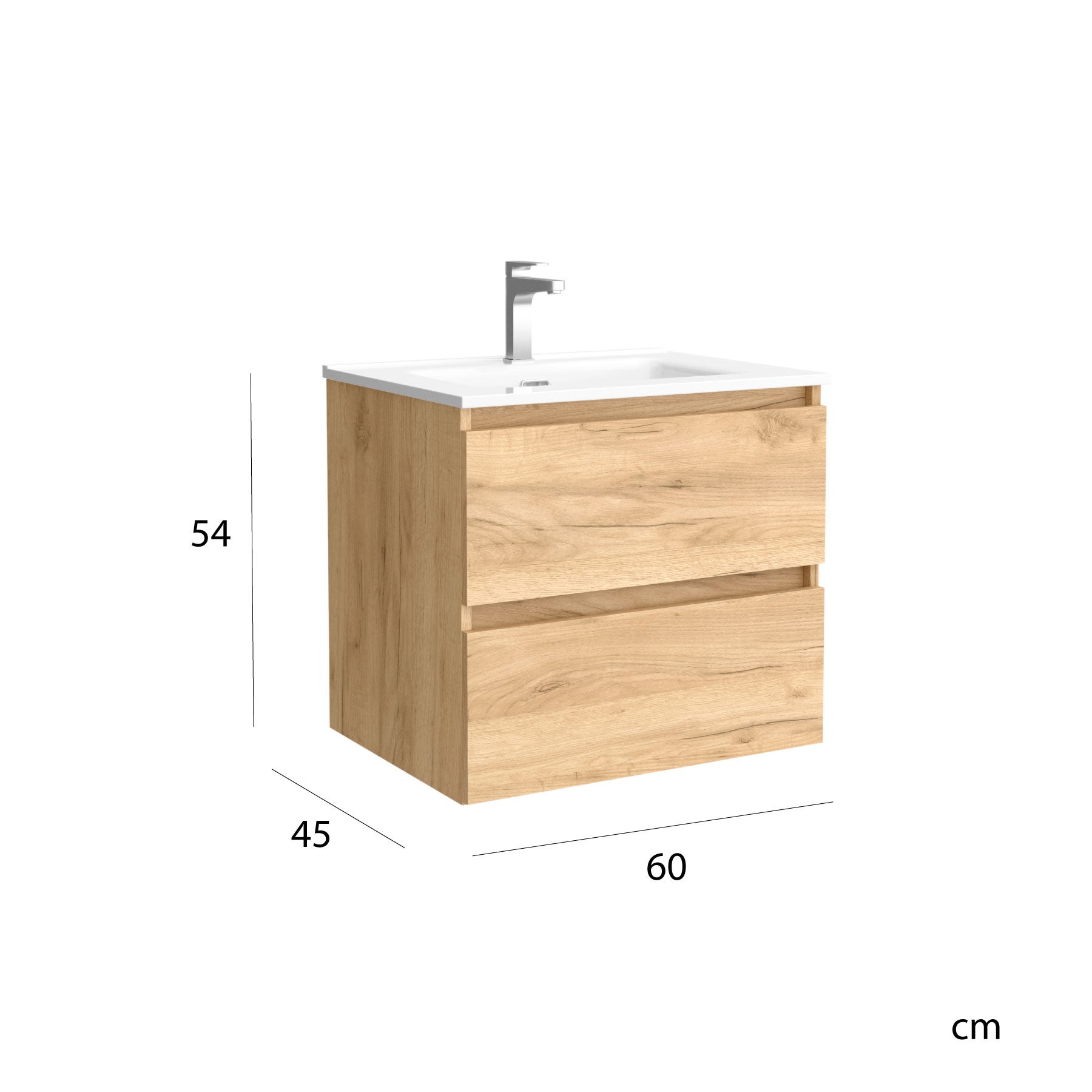 Meuble de salle de bain BEQUIA 60cm Chêne | Vasque Porcelaine - 5