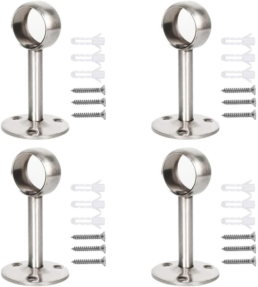 Lot De 4 Supports De Tringle En Acier Inoxydable - Pour Tube Rond Jusqu'à 32 Mm, Avec Vis Et Chevilles