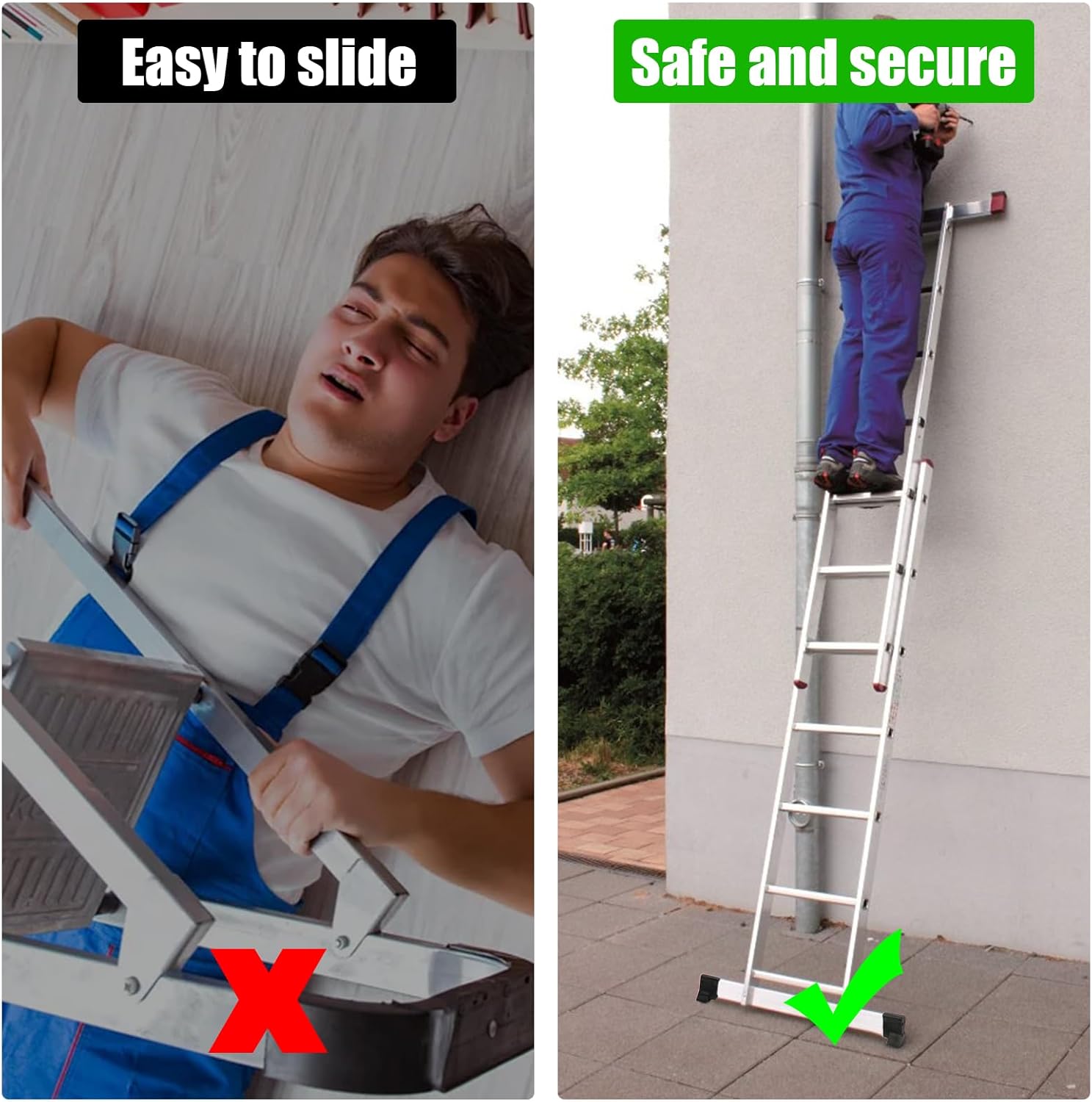 Lot de 4 pieds d'échelle en caoutchouc antidérapants pour échelles télescopiques, techniques et à chevrons (noir) - 4