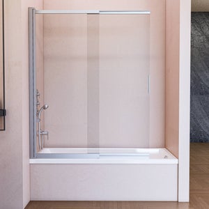 Pare baignoire 140 CM H150 en Plastique pvc modèle Delfi avec l'ouverture centrale