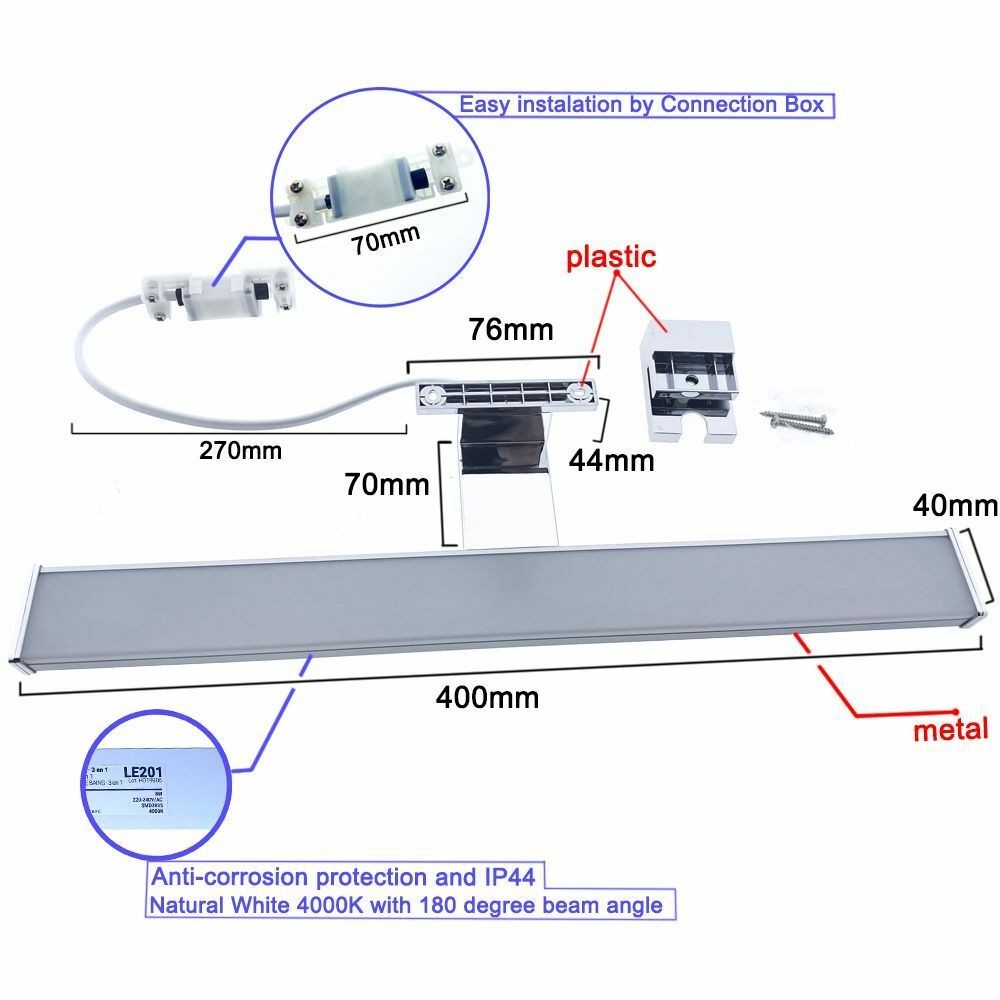 Aplique espejo baño LED 8W - 40cm - Blanco Neutro - Negro - 7