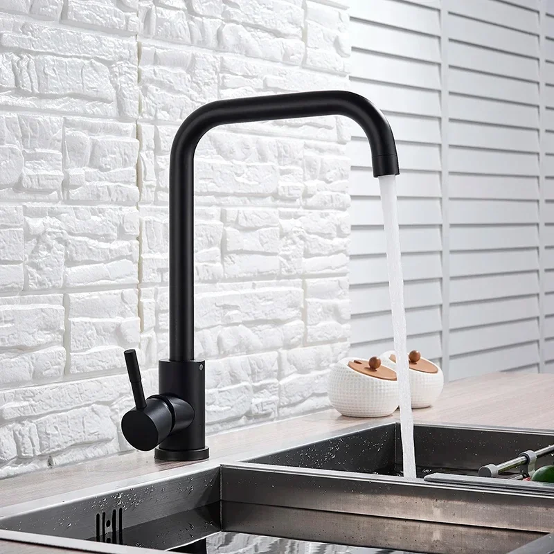 Bateria kuchenna ze stali nierdzewnej 304 z głowicą 360° do zlewozmywaka, mieszaczem ciepłej i zimnej wody + wąż zasilający 60 cm