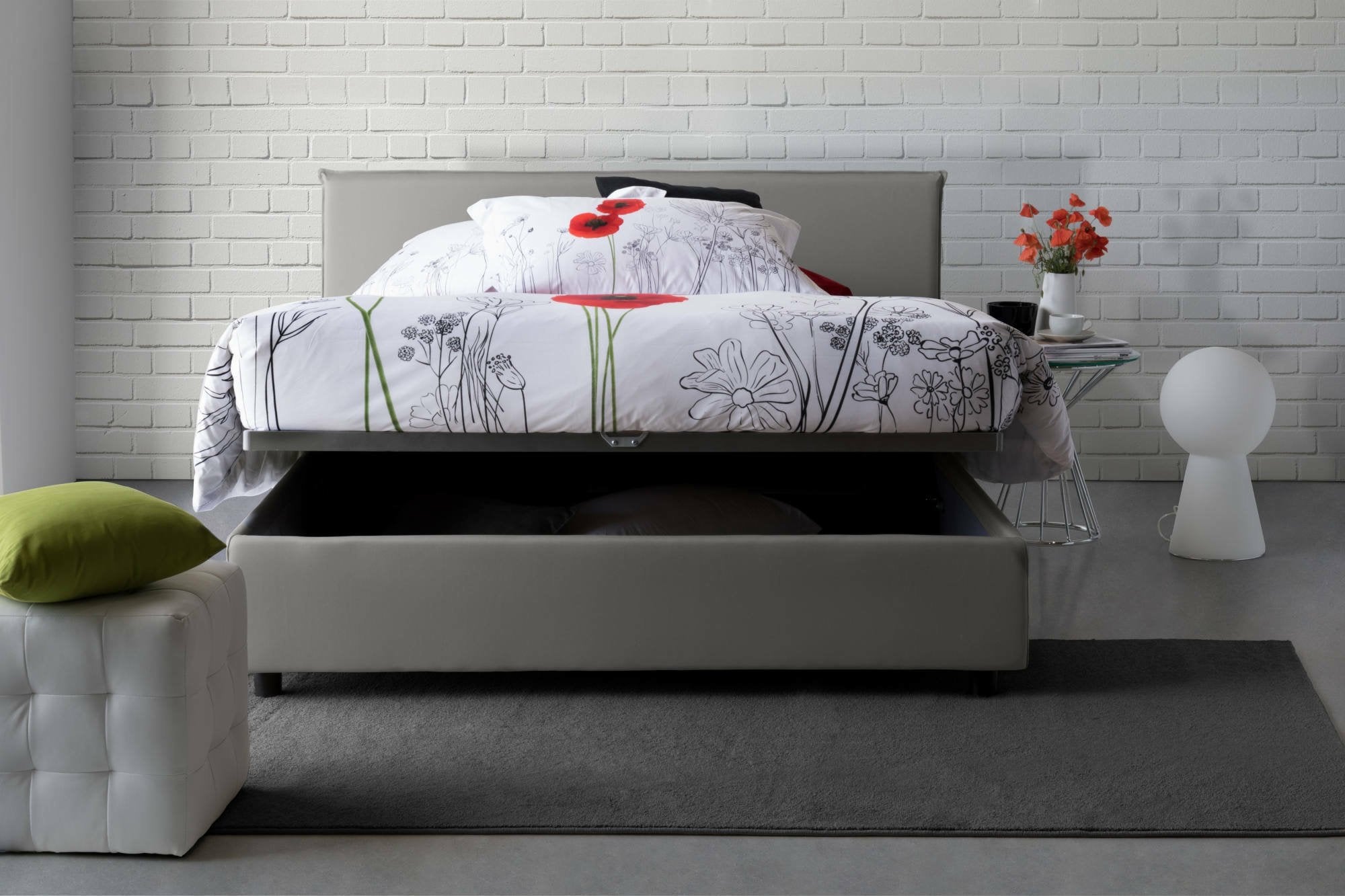 Lit double Made in Italy, Matelas déhoussable inclus, rangement, gris - Ariadni - 4