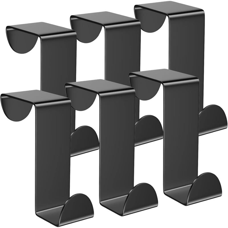 Crochet Porte, Zestaw 6 Wieszaków na Drzwi ze Stali Nierdzewnej, Haczyki na Drzwi do Standardowych Drzwi, Szuflady, Szafy, do Kuchni, Łazienki, Czarny