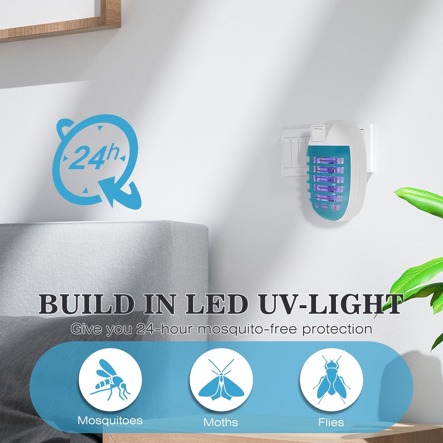 Lampe anti-moustiques électrique (lot de 4), répulsif anti-moustiques d'intérieur, non toxique, enfichable, lumière UV pour insectes et moustiques. - 3