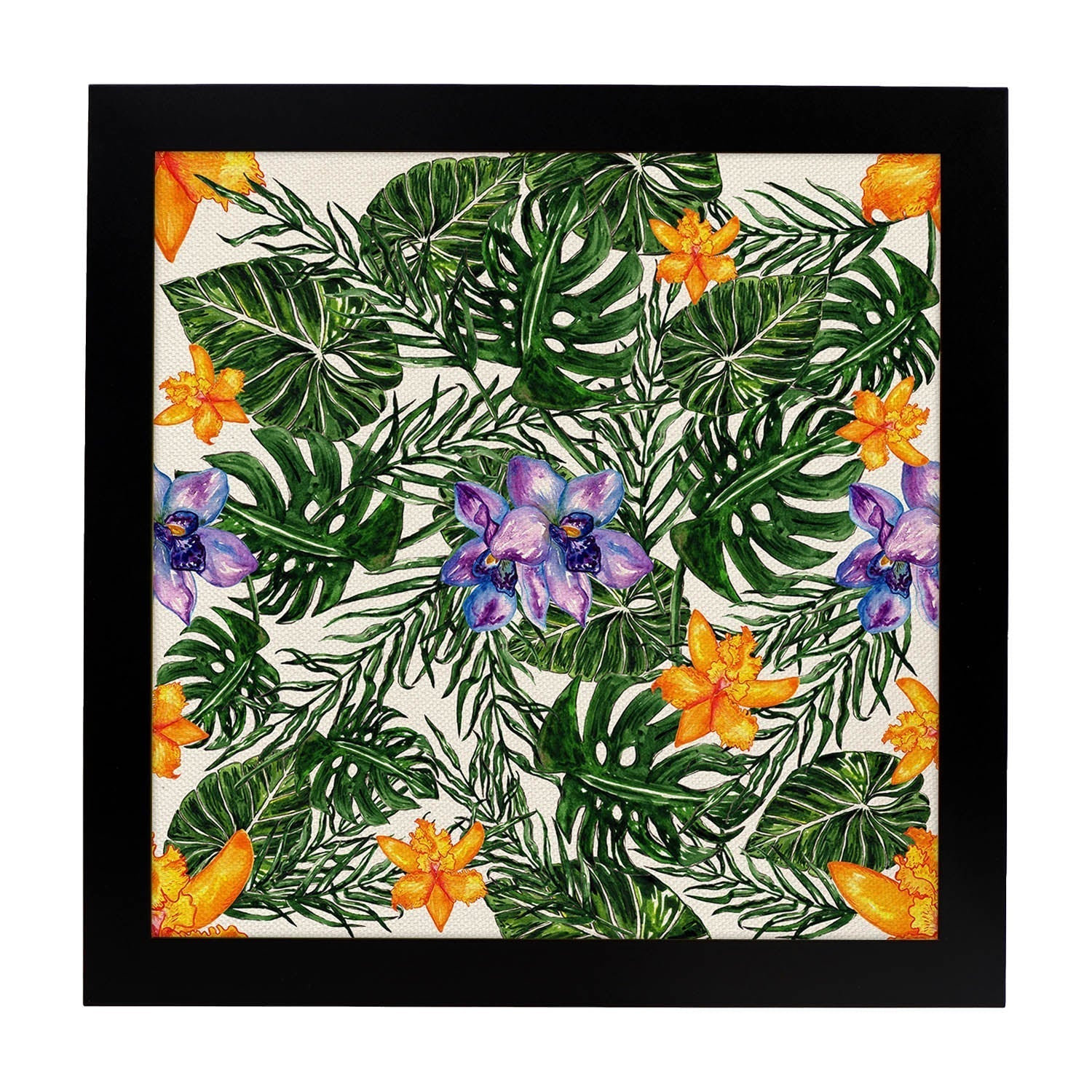 Affiche De Fleur Et De Nature. Feuille Carrée Me Donne La Vie, Illustrée De Dessins De Couleur. Cadre En Bois Clair - 2