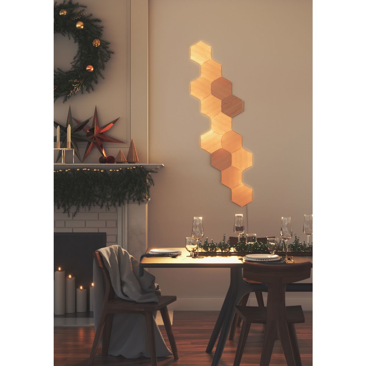 Nanoleaf Elements Starter Kit, 13 Esagoni Luminosi LED Effetto Legno Smart - Applique da Parete Interno Modulari, Luci Led Dimmerabile WiFi, Funziona - 3