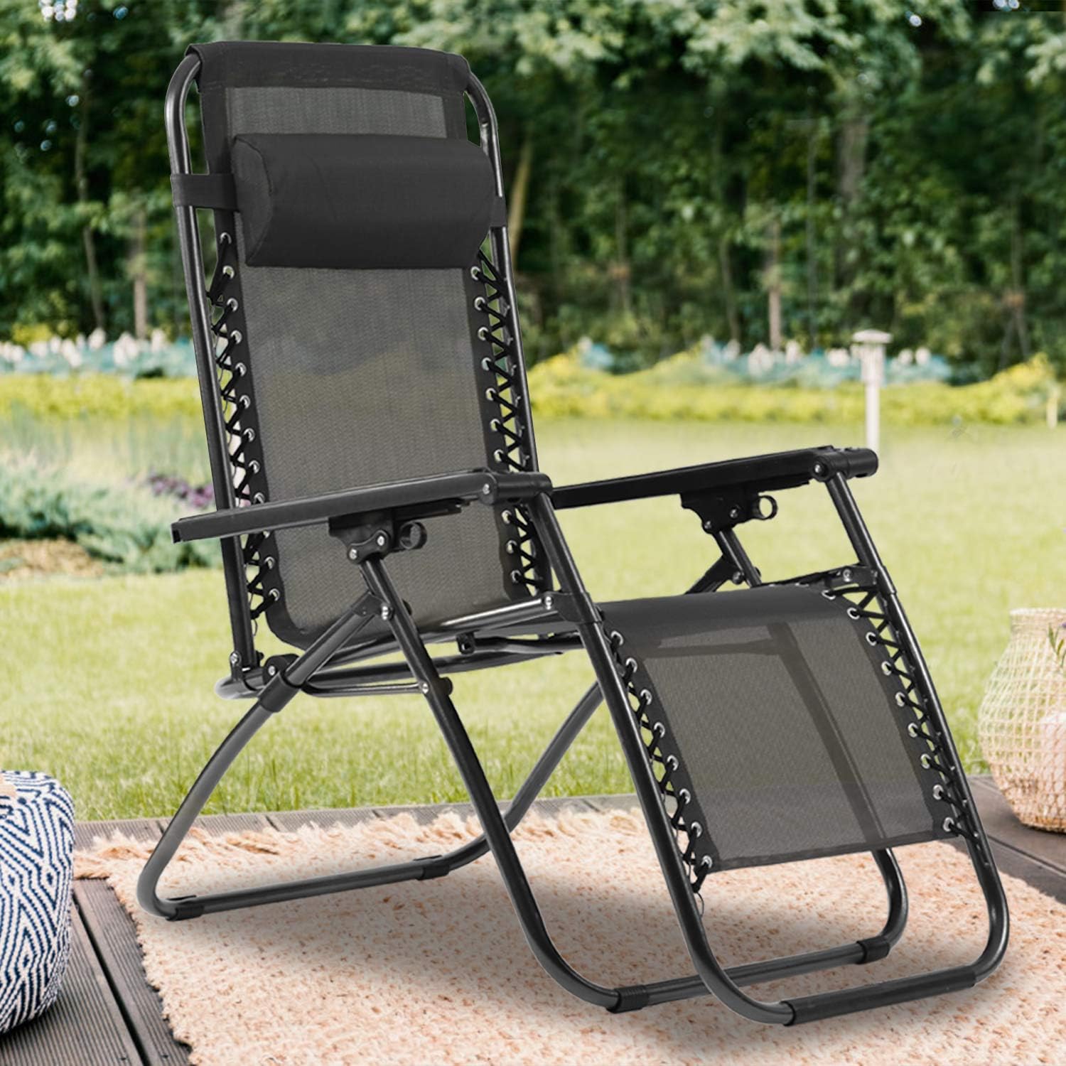Set de 2 sillas Gravedad Cero reclinables Tumbonas sillas reclinable ajustable butacas plegable con almohada Gris Oscuro - 4