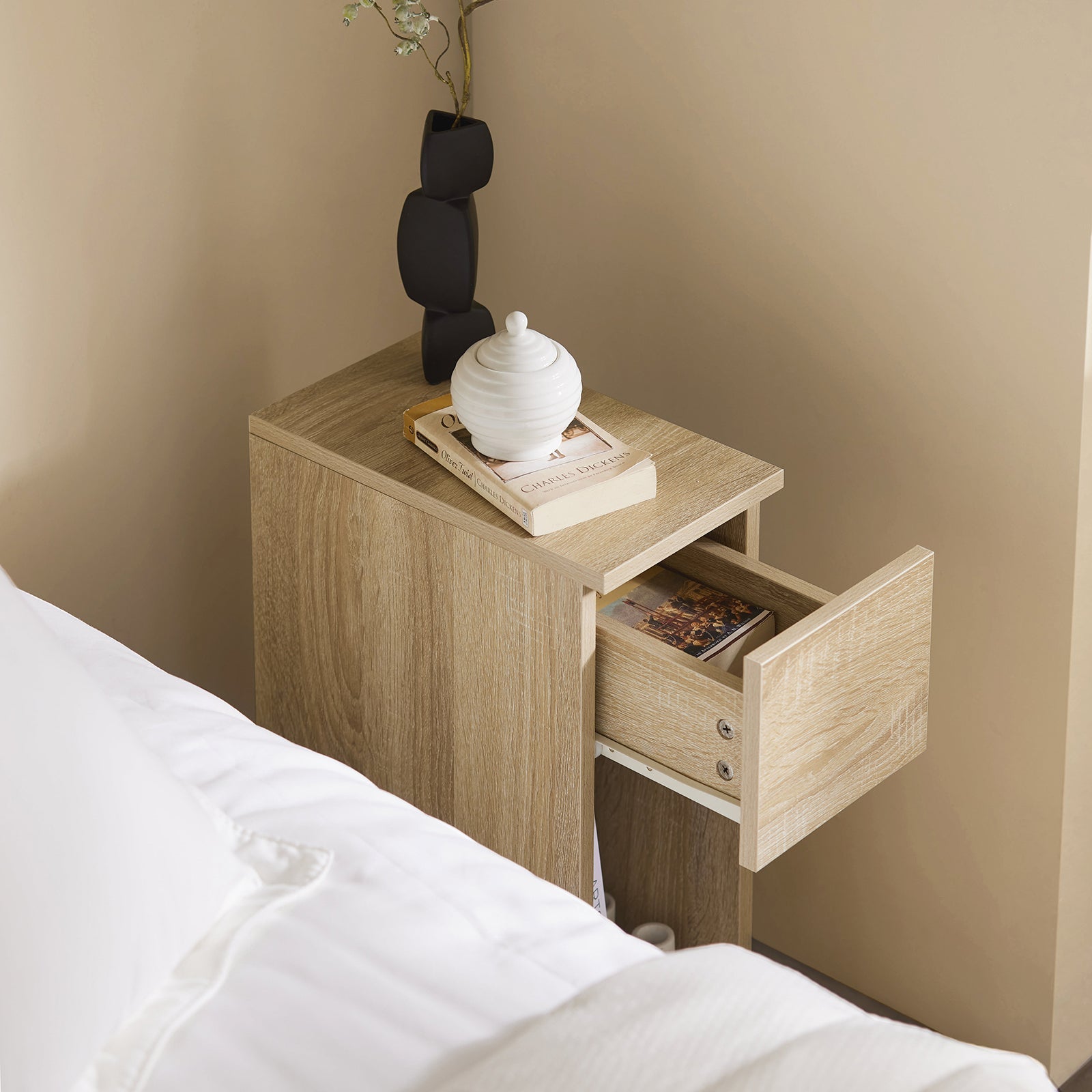 Set de 2 Mesas Auxiliares Mesita de Noche con 1 Cajón Mesa para Salón Comedor 20 x 35 x 60 cm Madera FBT111-Nx2 SoBuy ES - 4