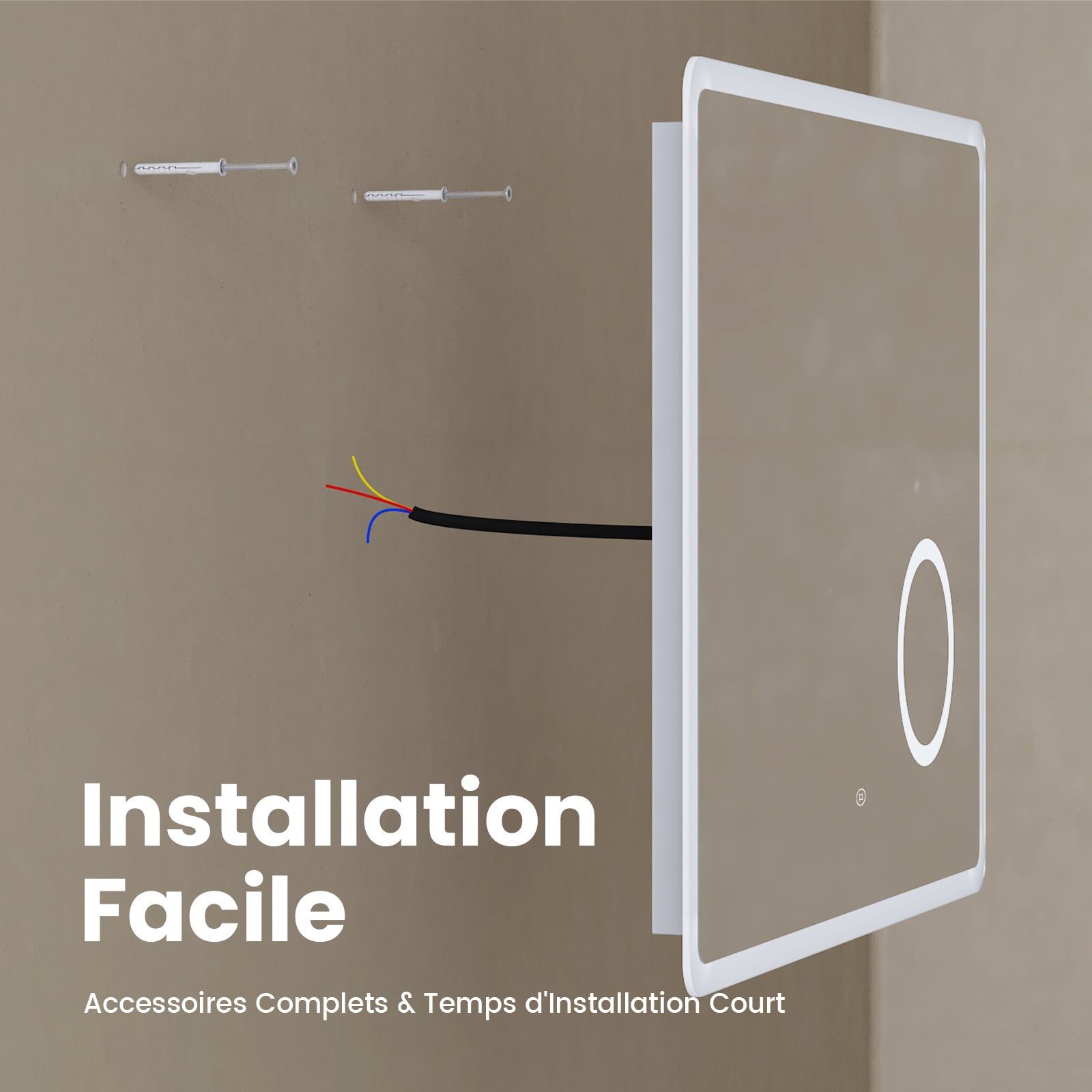 EMKE Miroir lumineux salle de bain 100x60cm, Miroir LED avec Interrupteur Tactile, 3x Grossissement, Miroir avec éclairage Lumière Blanche Froide - 6