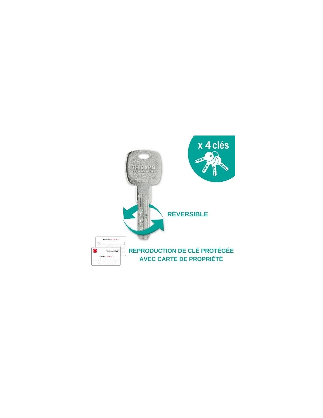 THIRARD - Verrou à bouton Transit 2 pour porte d'entrée, cylindre 60mm, 4 clés, époxy or - THIRARD - 4