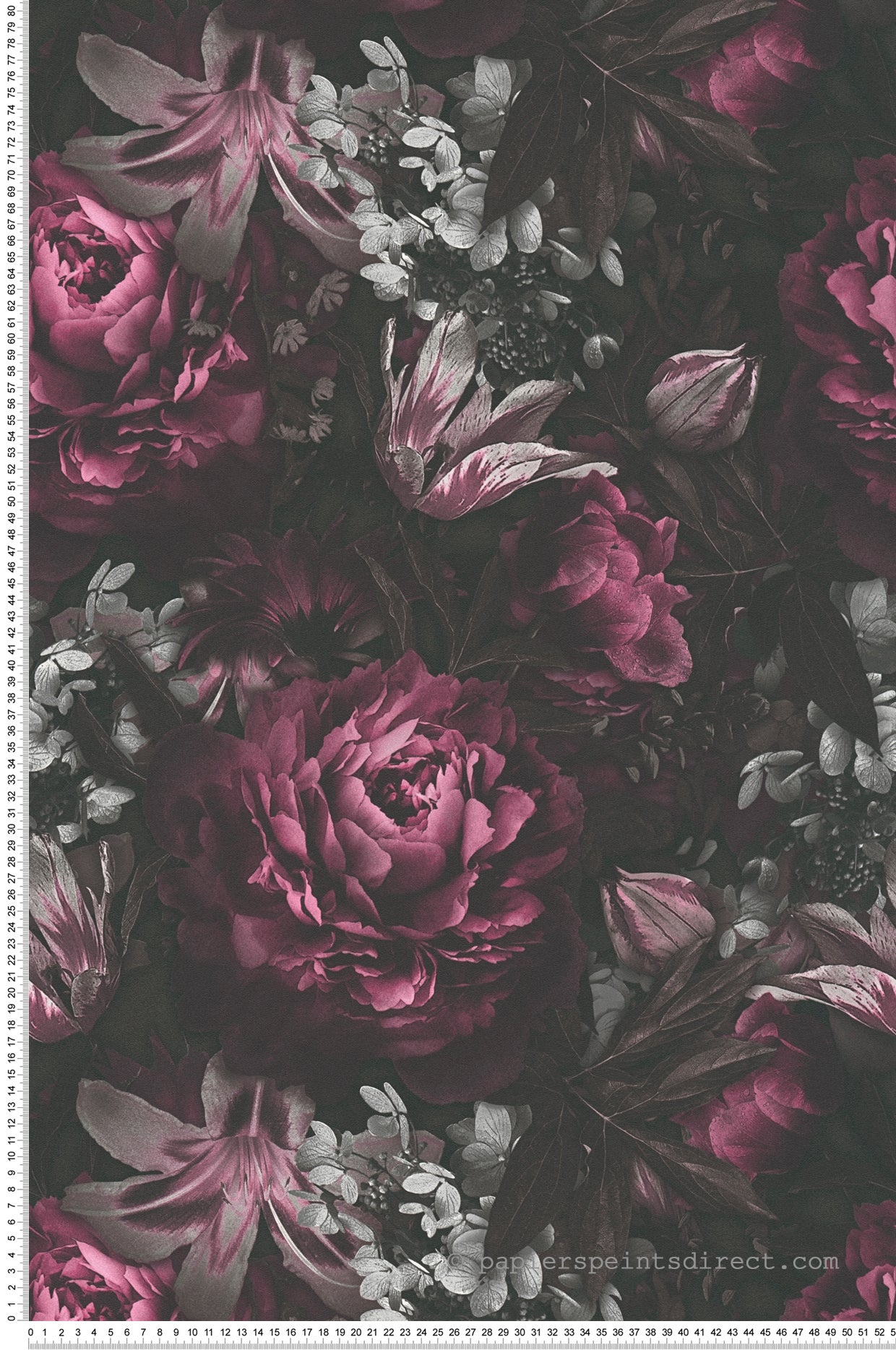 Tapeta kwiatowy wzór liliowo fioletowym,czarnym,szarymIbiałym - 53 cm x 10.05 m - LIVINGWALLS
