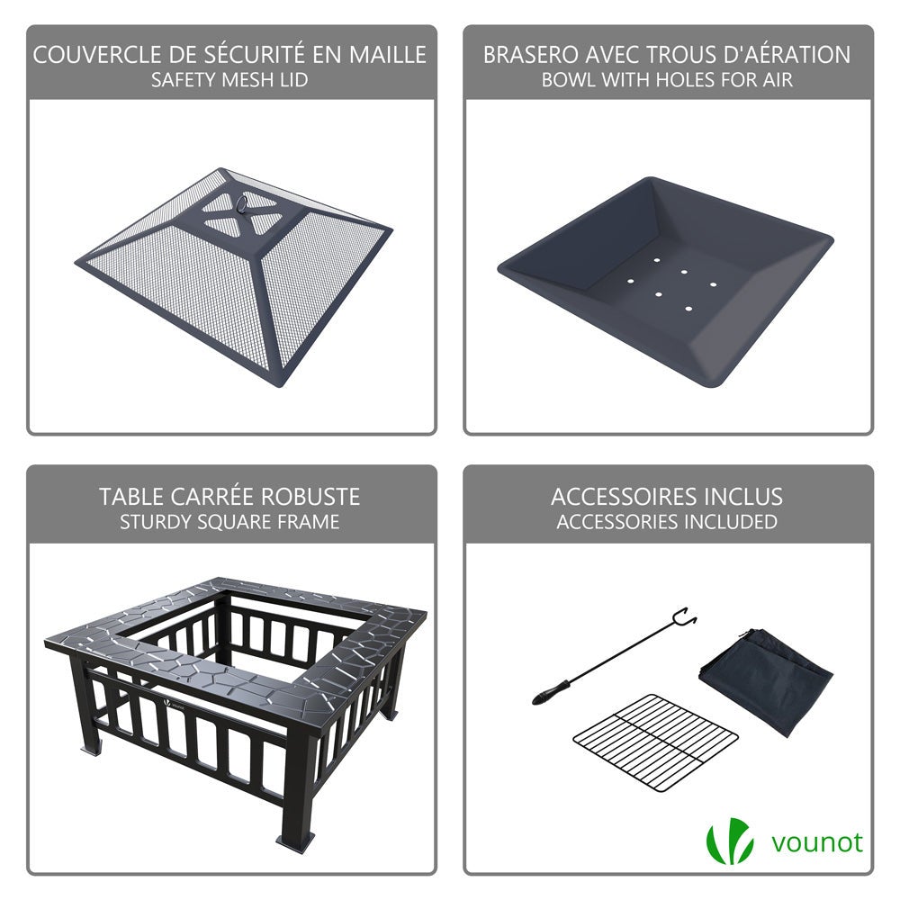 Brasero extérieur 3 en 1 avec housse de protection - 81x81x45cm - pour jardin terrasses et balcon - VOUNOT® - 5