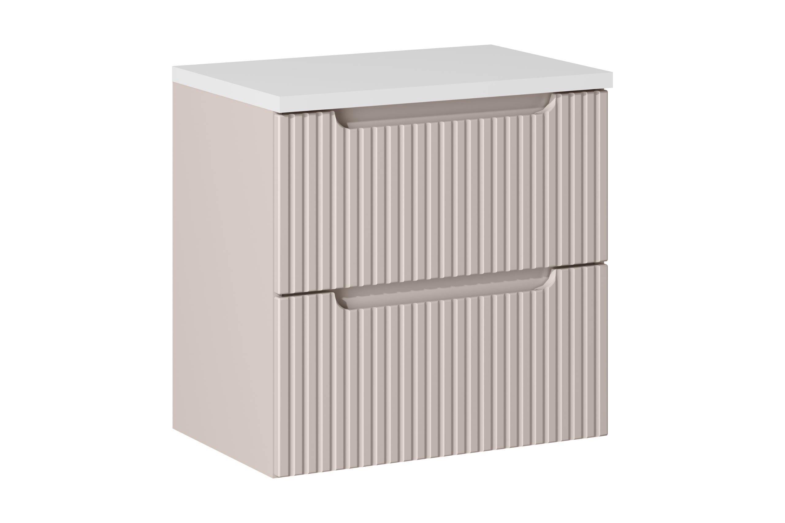 Szafka łazienkowa NOVA 60 cm kaszmir z blatem biały wisząca ryflowane fronty 2 szuflady