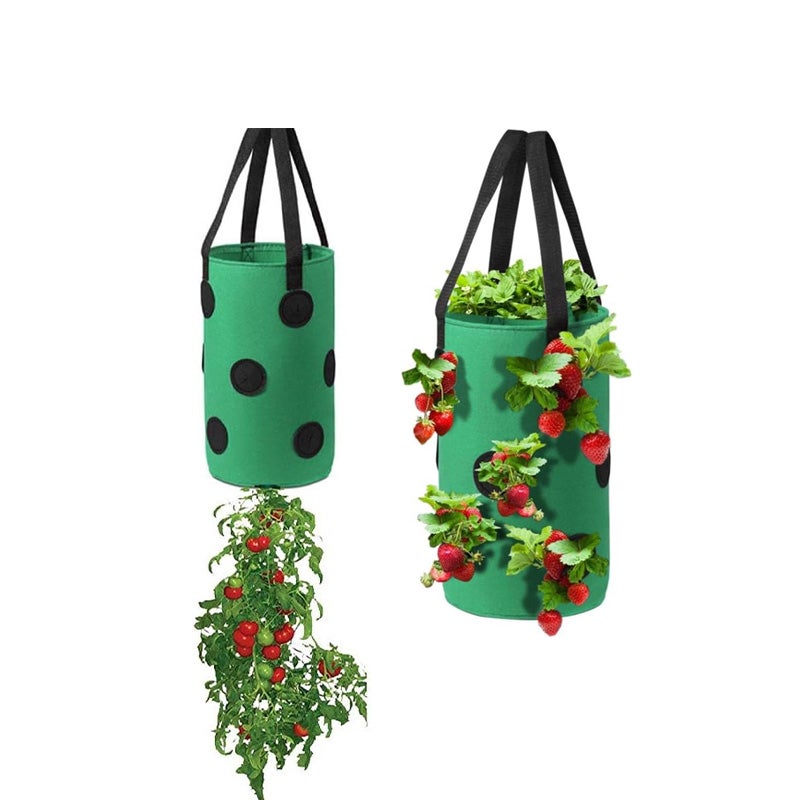 2-pak wiszących worków do uprawy truskawek z uchwytami i 13 otworami do sadzenia truskawek, warzyw i kwiatów, w kolorze zielonym