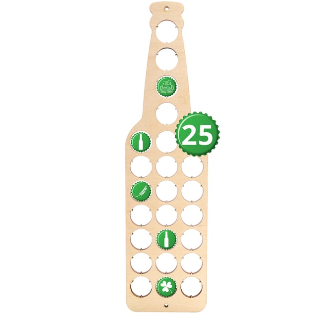 Creative Deco Porta Tappi di Birra in Legno | 12x44x0,5cm - 25 Tappi | Porta Tappi a Forma di Bottiglia, Supporto per Tappi per gli Amanti della Birra