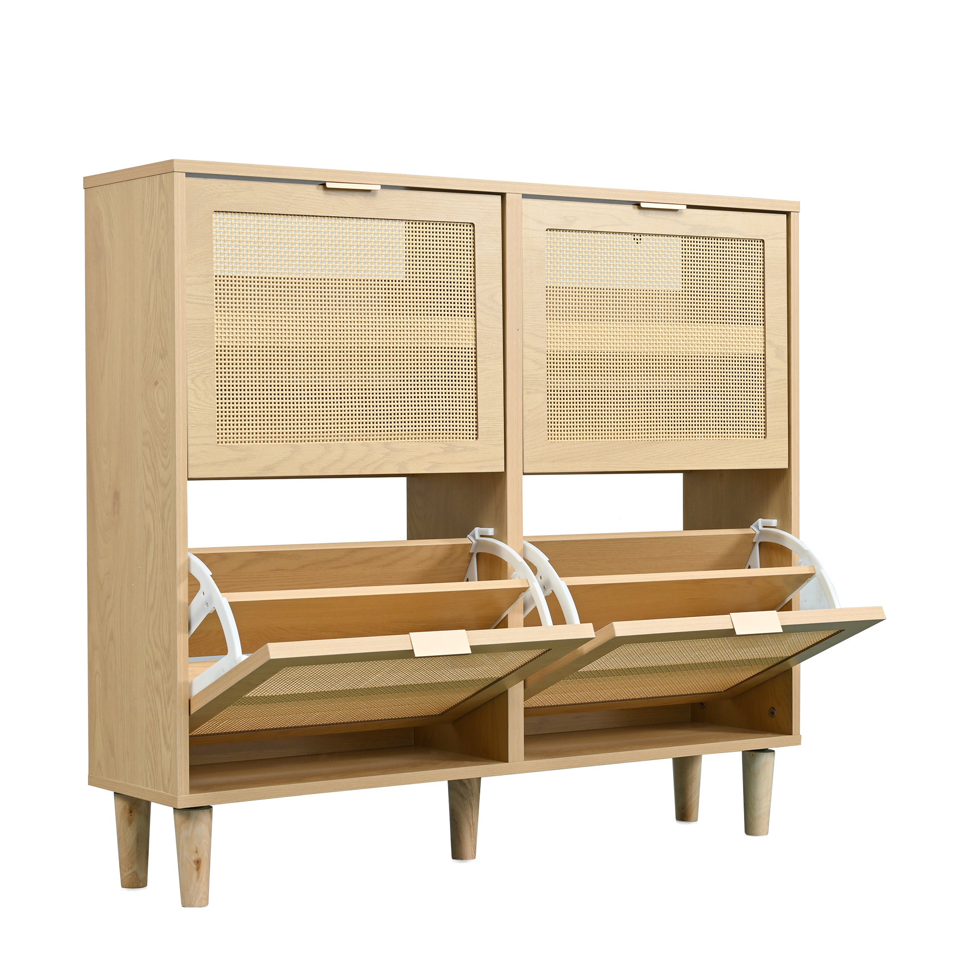 Meuble à chaussures en bois et rotin - 4 portes abattants - Naturel - 6