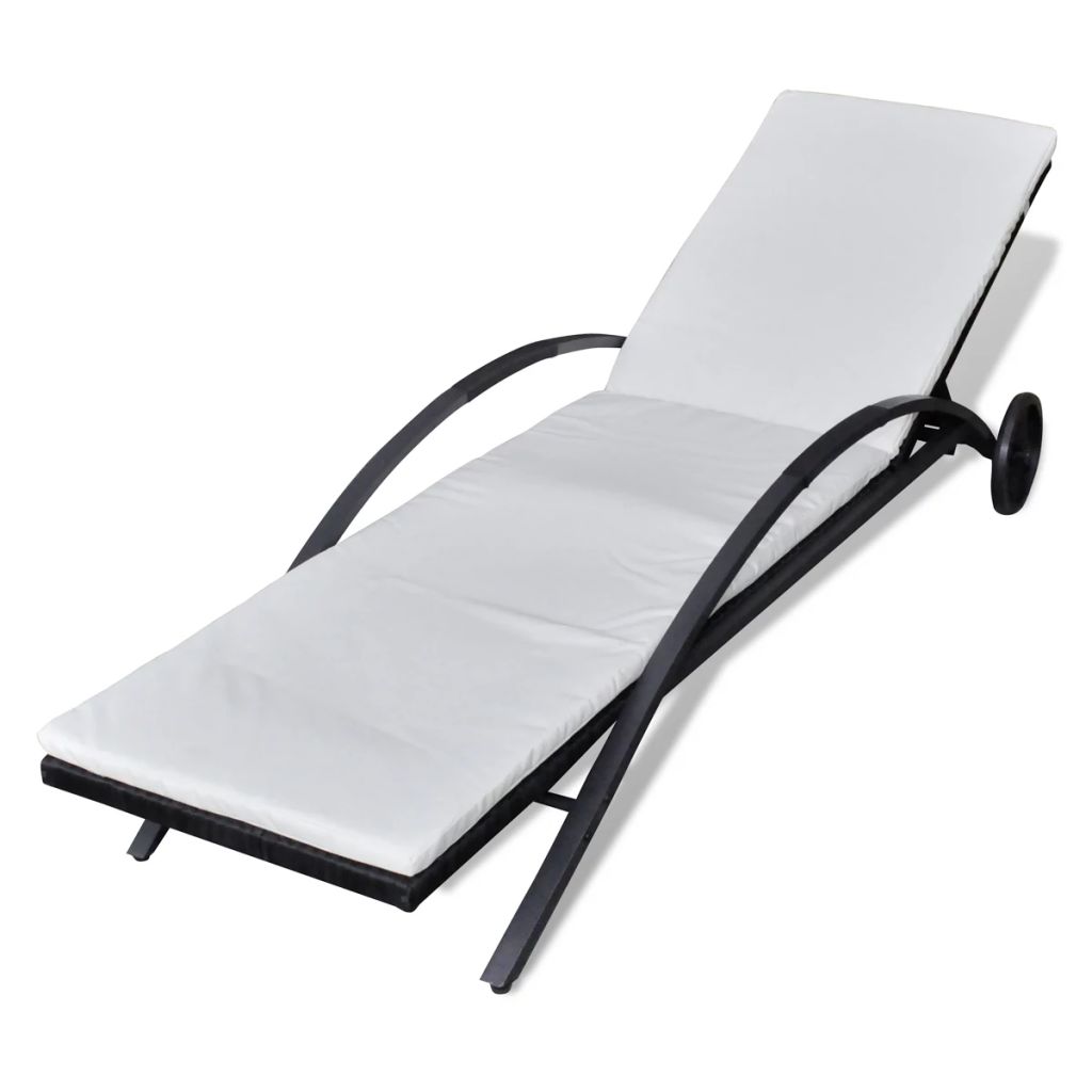 Chaise longue avec coussin et roues Résine tressée Noir 3 - 2