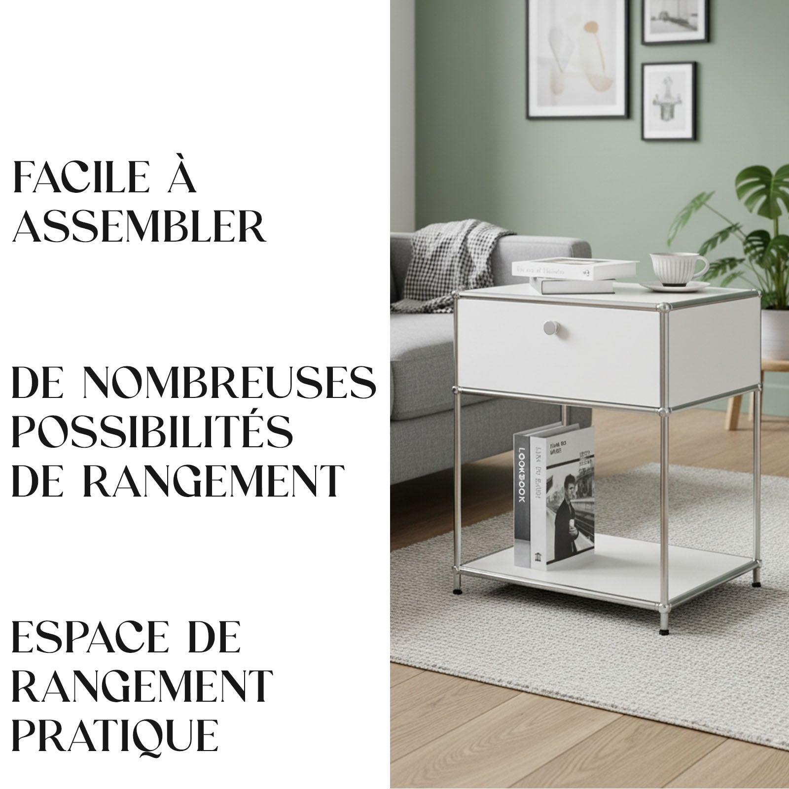 Étagère métal chromé design épuré, Concept Epuré MK-139, L50 × P40 × H65 cm, Blanc - 5