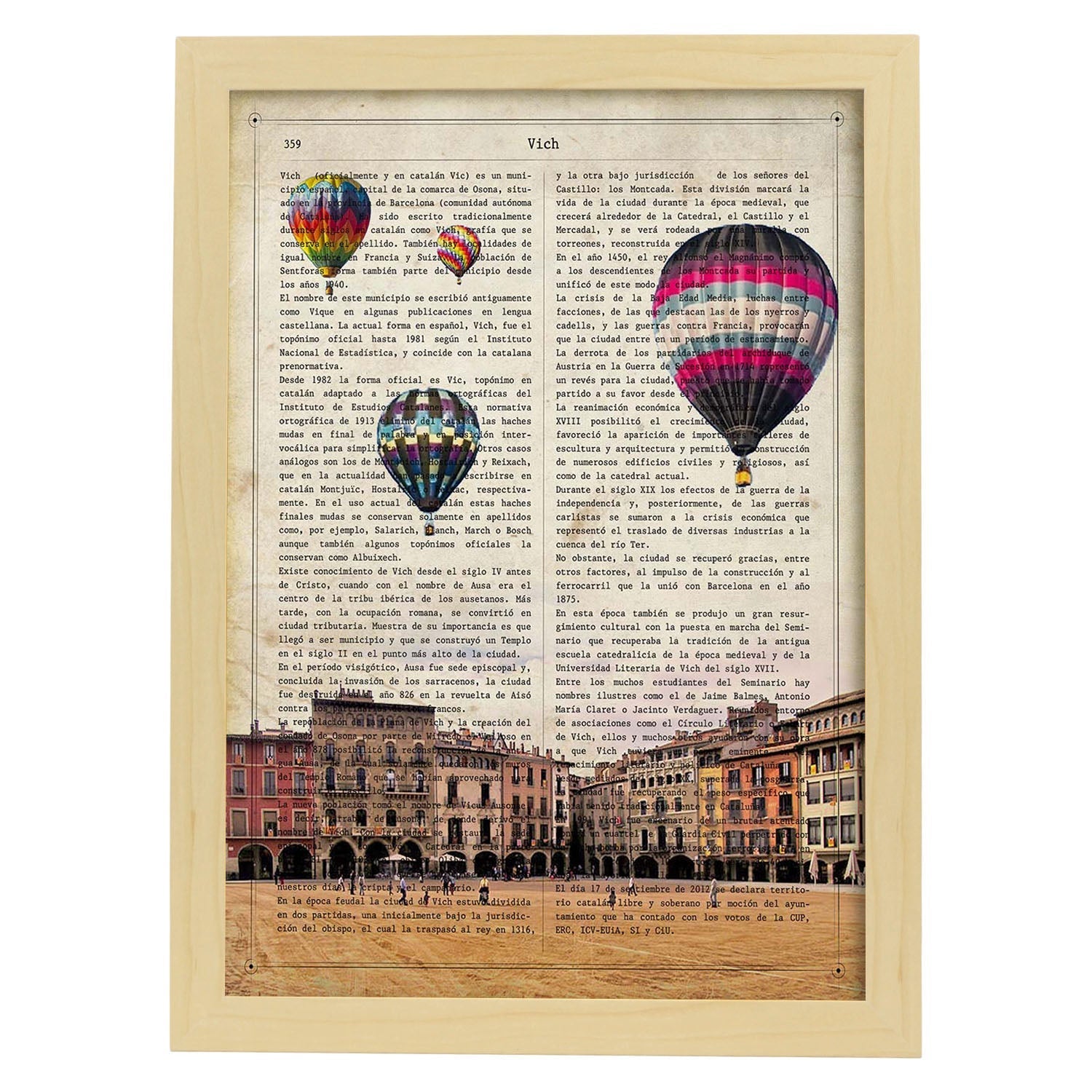 Poster de vic. láminas de ciudades espanolas con definiciones. decoracion de interiores para espanoles. marco blanco - a3