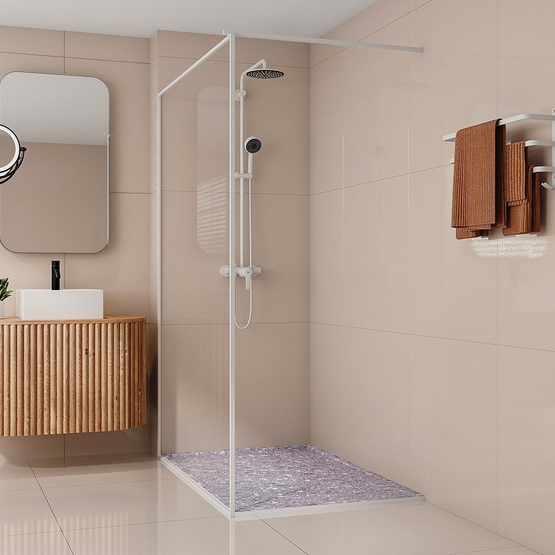 Brodzik płaski posadzkowy lub wpuszczany w posadzkę do przycięcia z żywicy SMC - Efekt szarego lastryko - 140 x 90 cm - LYROSA