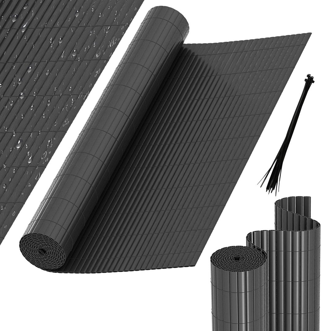 Solidna mata PVC – Zewnętrzna osłona prywatności do ogrodu, tarasu i ogrodzenia Szary 90 x 500cm