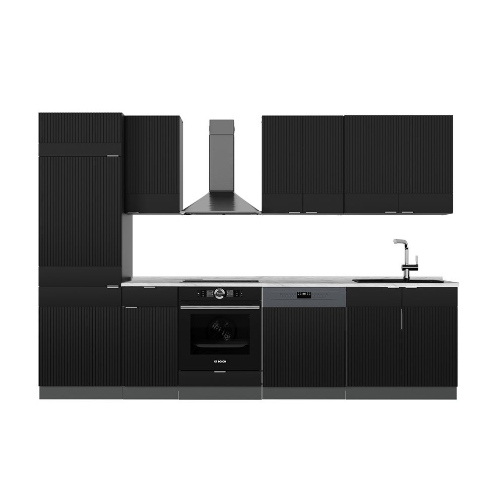 Vicco Aneks kuchenny Fame-Line, Czarny w paski/antracyt, 300 cm , BP Marmur