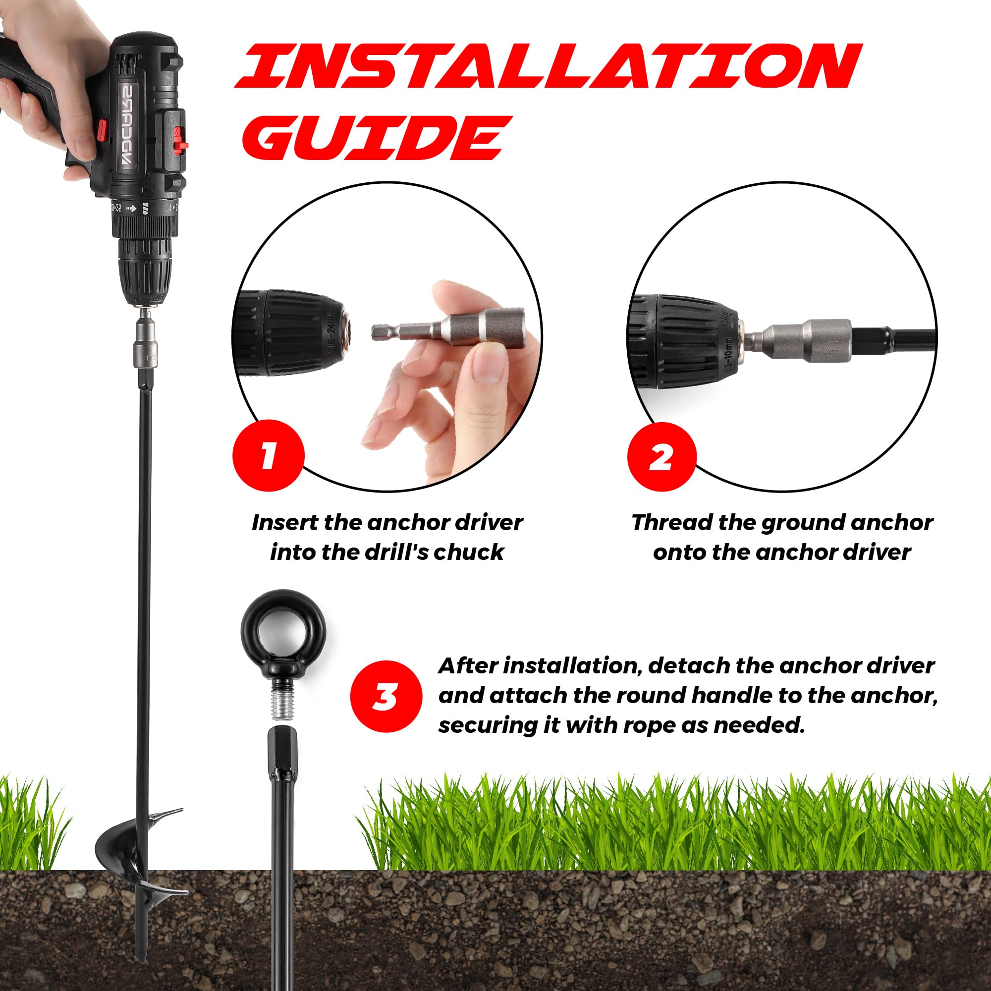 Ancrages de sol robustes pour vents violents, piquets de sol, ancrages de sol – Kit d'ancrage à vis pour maison mobile, balançoire, tente,4pcs - 4