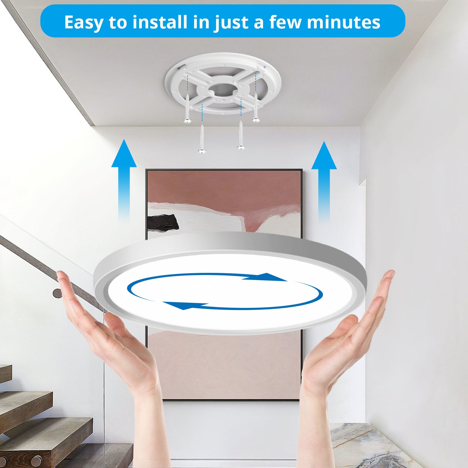 Plafonnier avec détecteur de mouvement pour l'intérieur, 24 W 2400 LM Plafonnier rond, diamètre 30 cm, détecteur de mouvement ultra-mince comme cor - 6