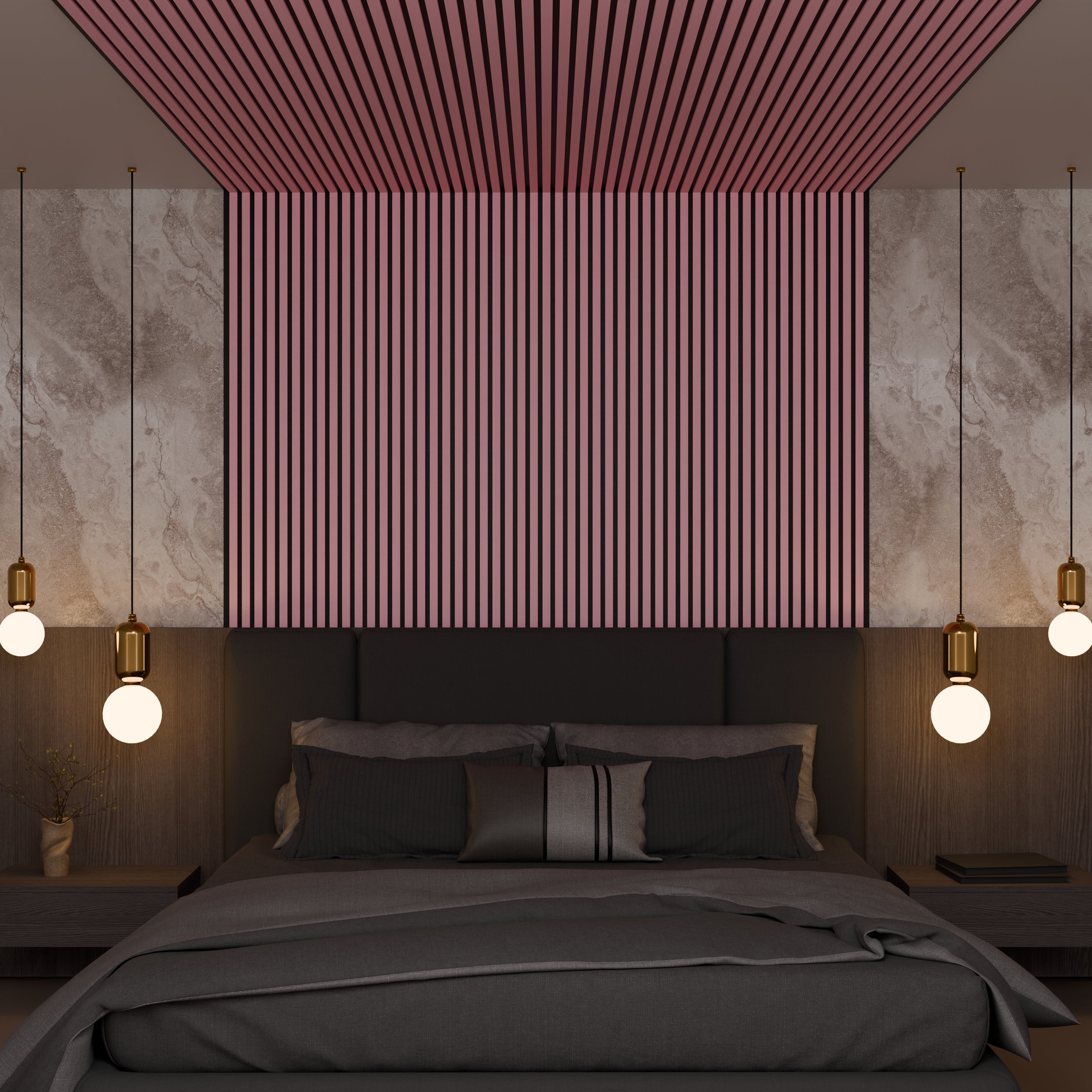 Panneau Acoustique 11mm - Rose - Feutrine Noire - 240x60cm - Lot de 4 - 5