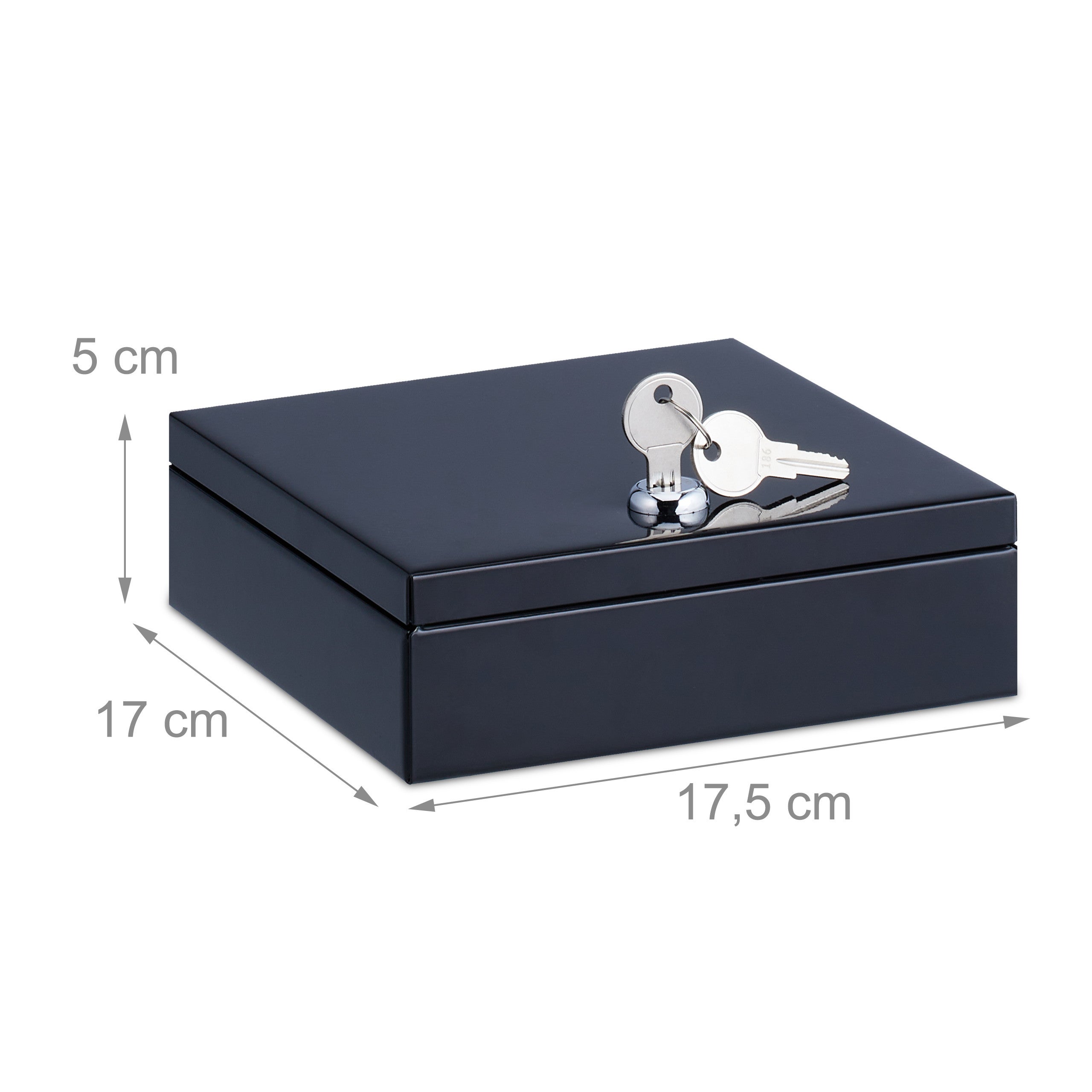 Relaxdays Cassetta Portavalori, Salvadanaio per Monete e Banconete, con 2 Chiavi, Acciaio, Plastica, 5x17,5x17 cm, Nero - 4