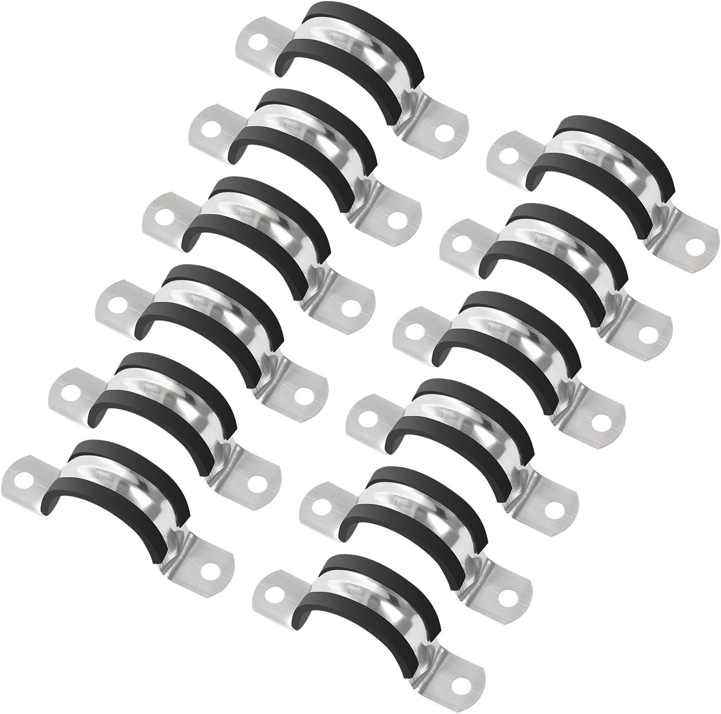 Zestaw 12 opasek zaciskowych 42 mm, wykonanych ze stali nierdzewnej 304 z gumową podkładką w kształcie litery U, antywibracyjnych do rur, przewodów i