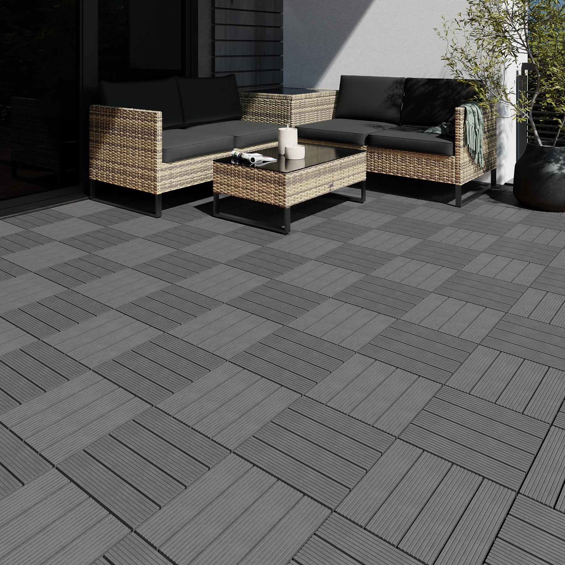 22 dalles de terrasse en WPC, système de clic pratique, antidérapantes, base treillis stable, gris TECTAKE - 3