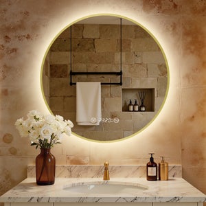 Specchio Da Bagno Rotondo Con Cornice In Legno, Specchio Da Parete A LED, Specchio Intelligente Per Il Trucco, Specchio Di Vanità Con Cornice A