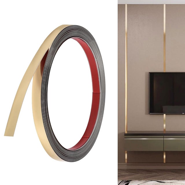 Samoprzylepne listwy dekoracyjne ze stali nierdzewnej, złote, do ścian i krawędzi płytek