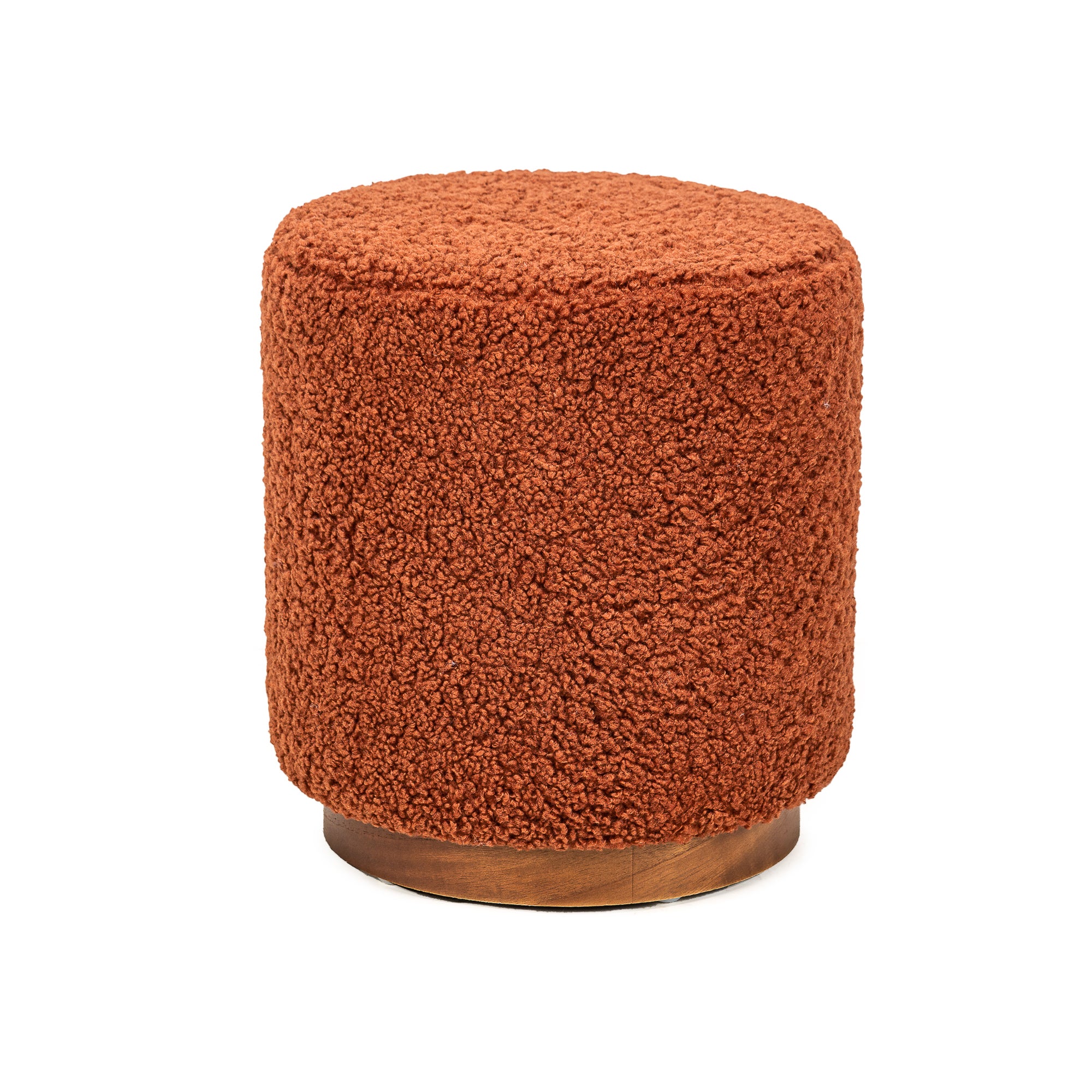 Nordlys - Pouf de Salon Base en Bois Marron Bouclettes Terracotta - 4