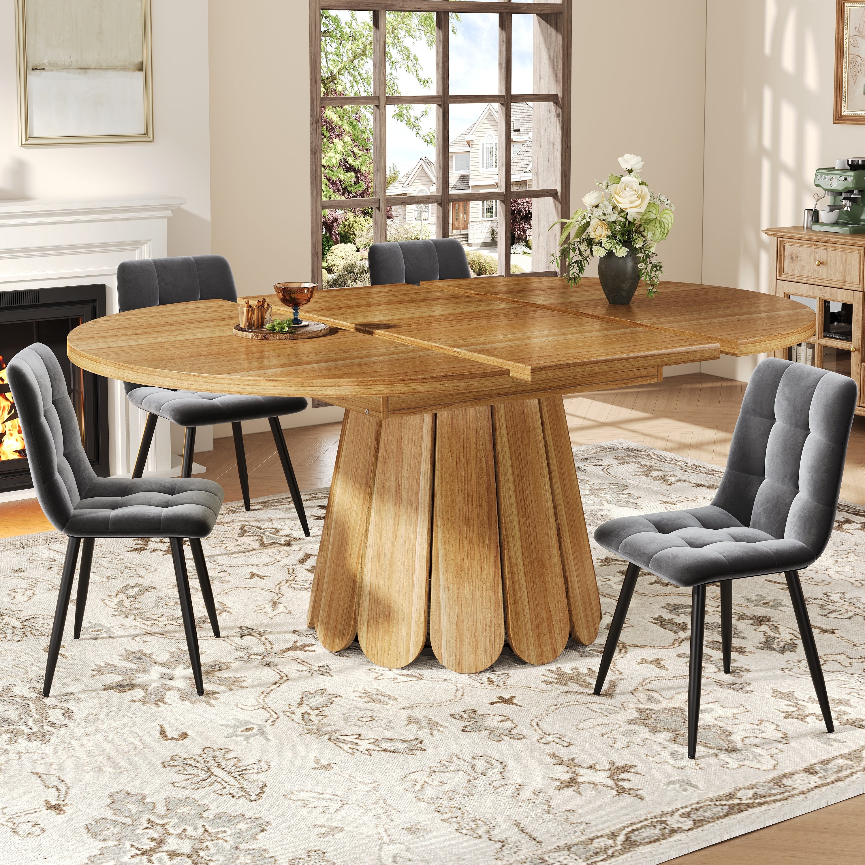 Table a Manger Extensible ronde en ovale, Table de cuisine jusqu'à 6 couverts, Pour Balcon et Salon, Marron(118×118~158×76,8cm) - 9