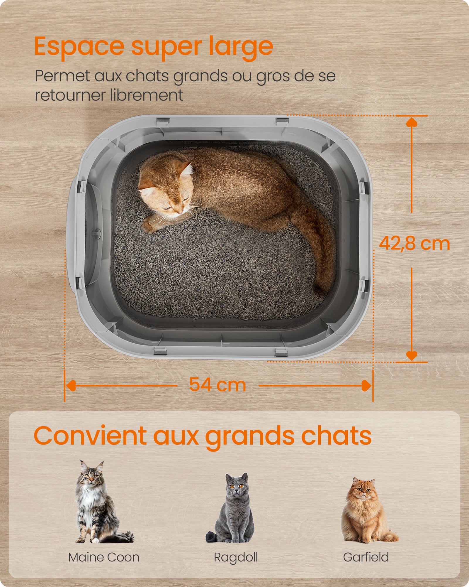 Bac à Litière, XXL, avec Couvercle, Plateau Amovible, Pelle, Brosse, Moins de Traces, Fond Anti-Fuite, Gris Tourterelle et Gris Ardoise - 3