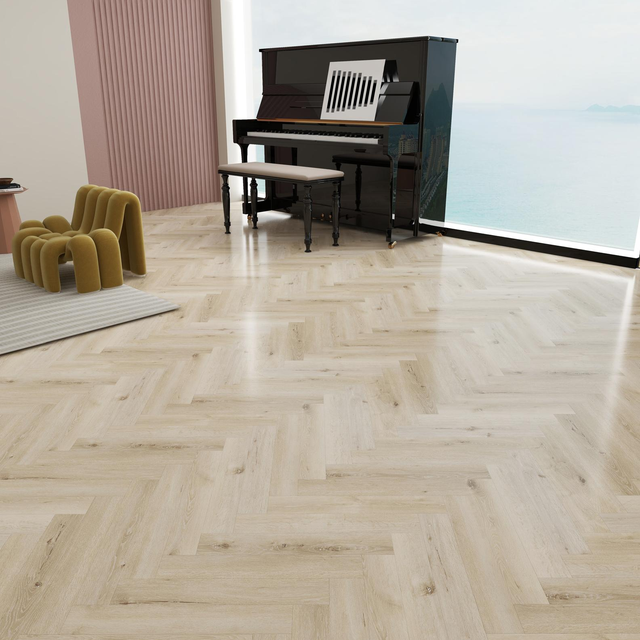 Sol - Lames PVC clipsable chevron - sous-couche intégrée - garantie 30 ans - Imitation chêne clair - Dimensions L 60cm X l 12,5cm - Epaisseur 5,5mm